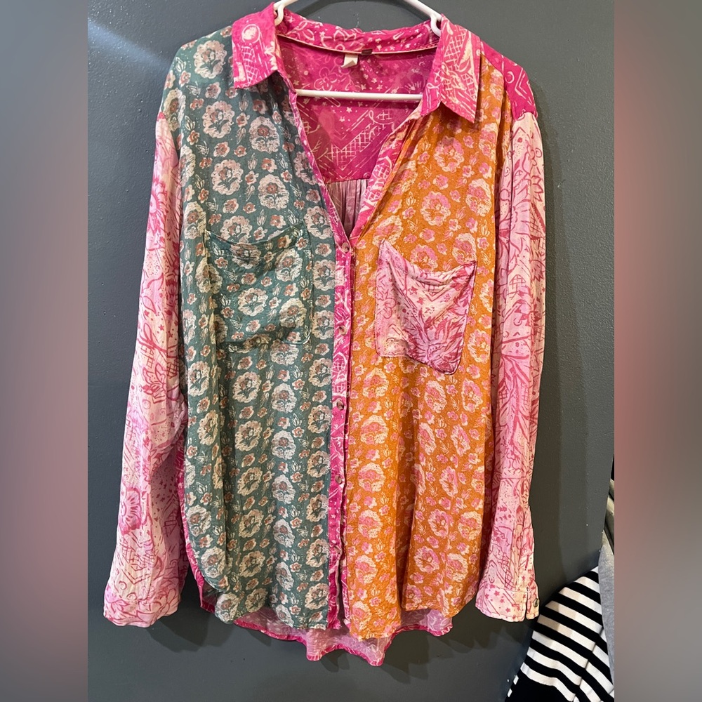 Pilcro colorblock patchwork button down shirt - image 1